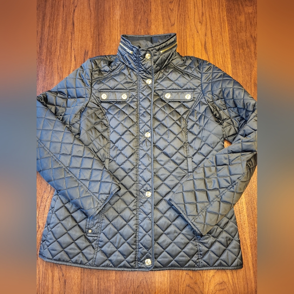 Croft & Barrow Black Quilted Lightweight Full Zip Utility Jacket Women's Medium